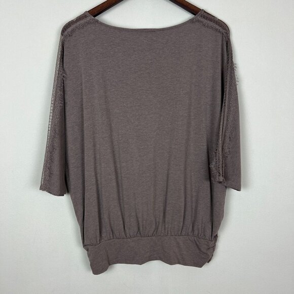 Garnet Hill Top Womens Large Taupe Dolman Lace Sleeve Organic Cotton Tencel L - Picture 7 of 10